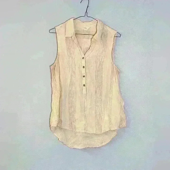 Women's lightweight sleeveless  striped button-down top size M - Picture 1 of 8